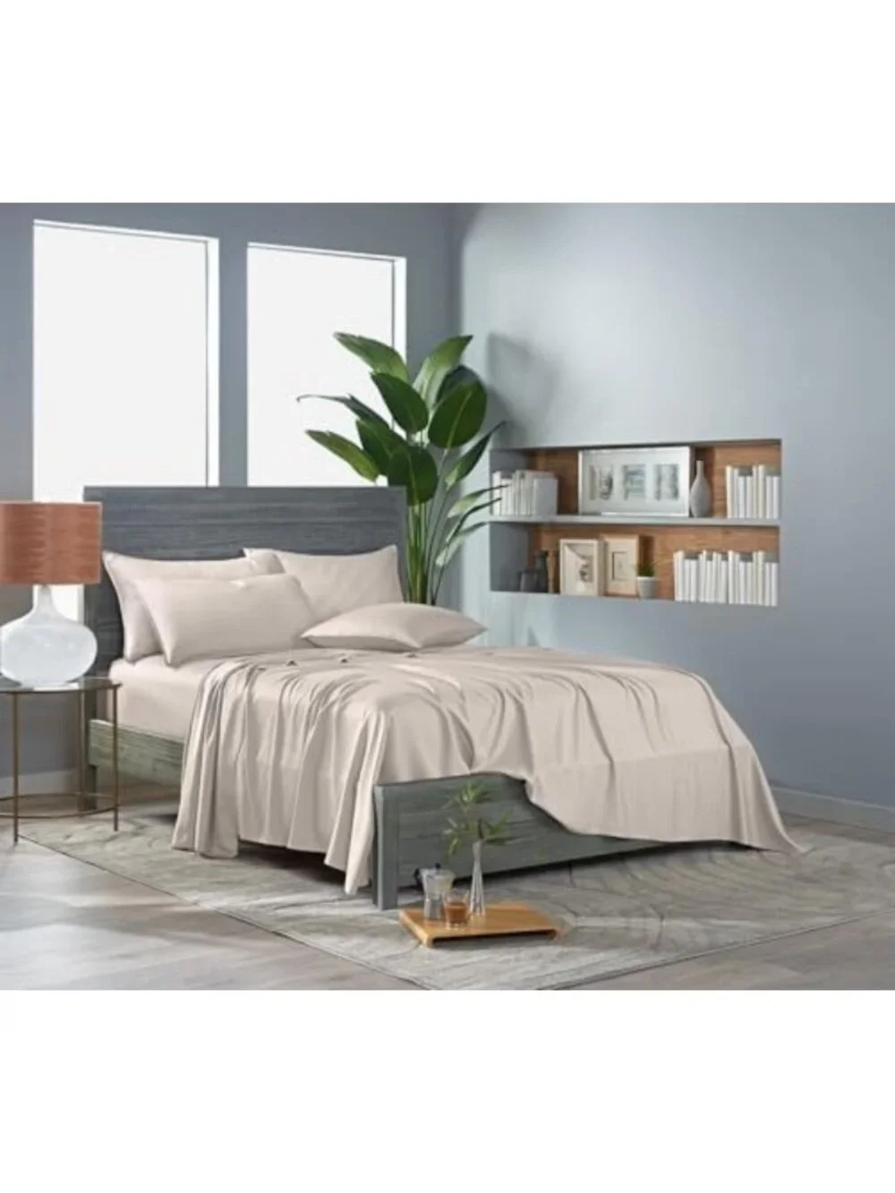 Luxuriously Soft Organic Bamboo Full Sheet Set - Cooling, Double-Stitched, Creme